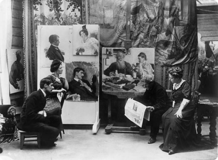 К. И. Чуковский, М. Б. Чуковская, И. Е. Репин, Н. Б. Нордман-Северова. 1910